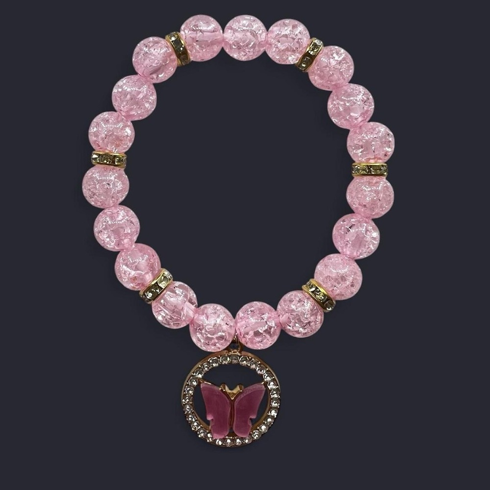 Blush Pink Butterfly Charm Bracelet – Gold Accents
